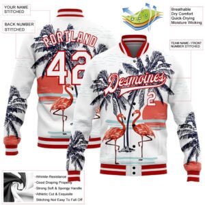 Custom White Red Flamingo And Tropical Hawaii Palm Tree 3D Bomber Full Snap Baseball Jacket Custom Team Jacket 2 ixus5j.jpg