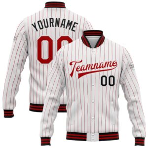 Custom White Red Pinstripe Black Bomber Full…
