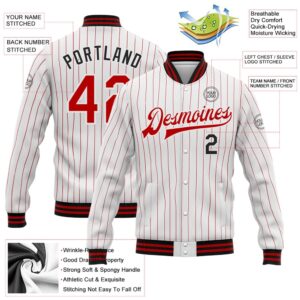 Custom White Red Pinstripe Black Bomber Full Snap Baseball Jacket Custom Team Jacket 2 odubxn.jpg