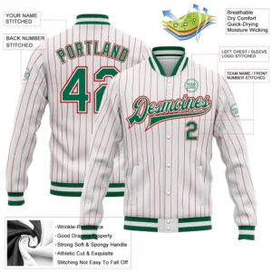 Custom White Red Pinstripe Kelly Green Red Bomber Full Snap Baseball Jacket Custom Team Jacket 2 pew7s9.jpg