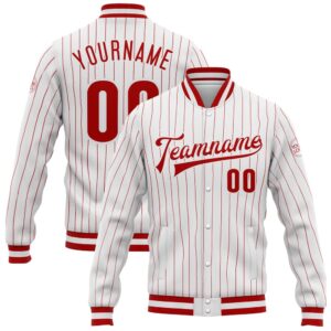 Custom White Red Pinstripe Red White Bomber…
