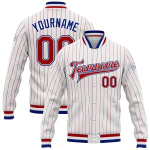 Custom White Red Pinstripe Royal Bomber Full…