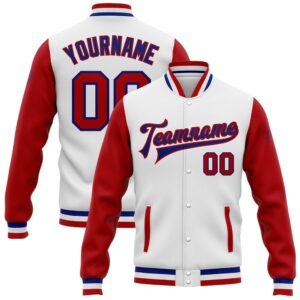 Custom White Red Royal Bomber Full Snap…