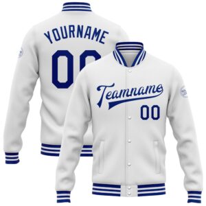 Custom White Royal Bomber Full Snap Baseball…
