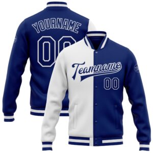 Custom White Royal Bomber Full Snap Varsity…