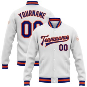 Custom White Royal Orange Bomber Full Snap…