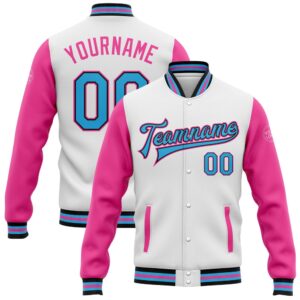 Custom White Sky Blue Black Pink Bomber…