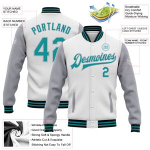 Custom White Teal Gray Black Bomber Full Snap Varsity Baseball Jacket Custom Team Jacket 2 xwzne8.jpg