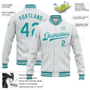 Custom White Teal Pinstripe Teal Bomber Full Snap Baseball Jacket Custom Team Jacket 2 psn70t.jpg