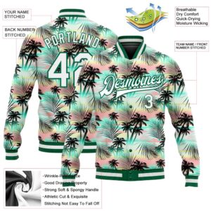Custom White White Kelly Green Hawaii Palm Trees 3D Bomber Full Snap Baseball Jacket Custom Team Jacket 2 lorfwx.jpg