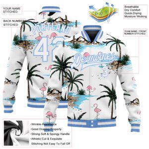 Custom White White Light Blue Hawaii Palm Trees And Flamingo 3D Bomber Full Snap Baseball Jacket Custom Team Jacket 2 i4spp7.jpg