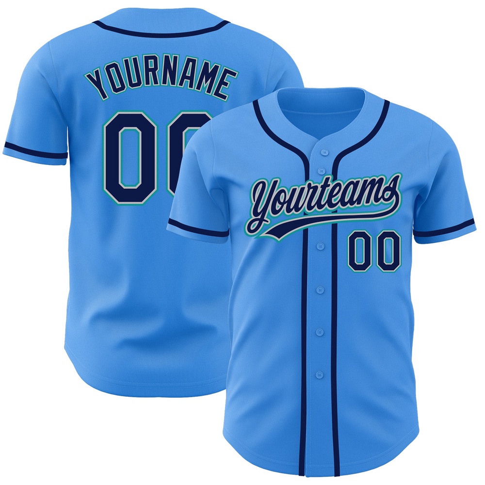 Electric Blue Navy Gray-Teal Authentic Baseball Jersey, Custom Baseball Jersey, Personalized Sport Jersey