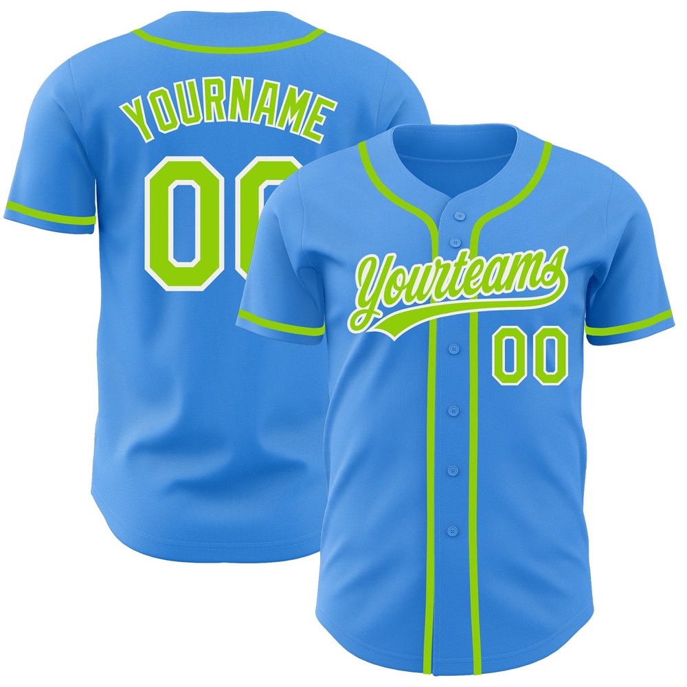 Electric Blue Neon Green-White Authentic Baseball Jersey, Custom Baseball Jersey, Personalized Sport Jersey