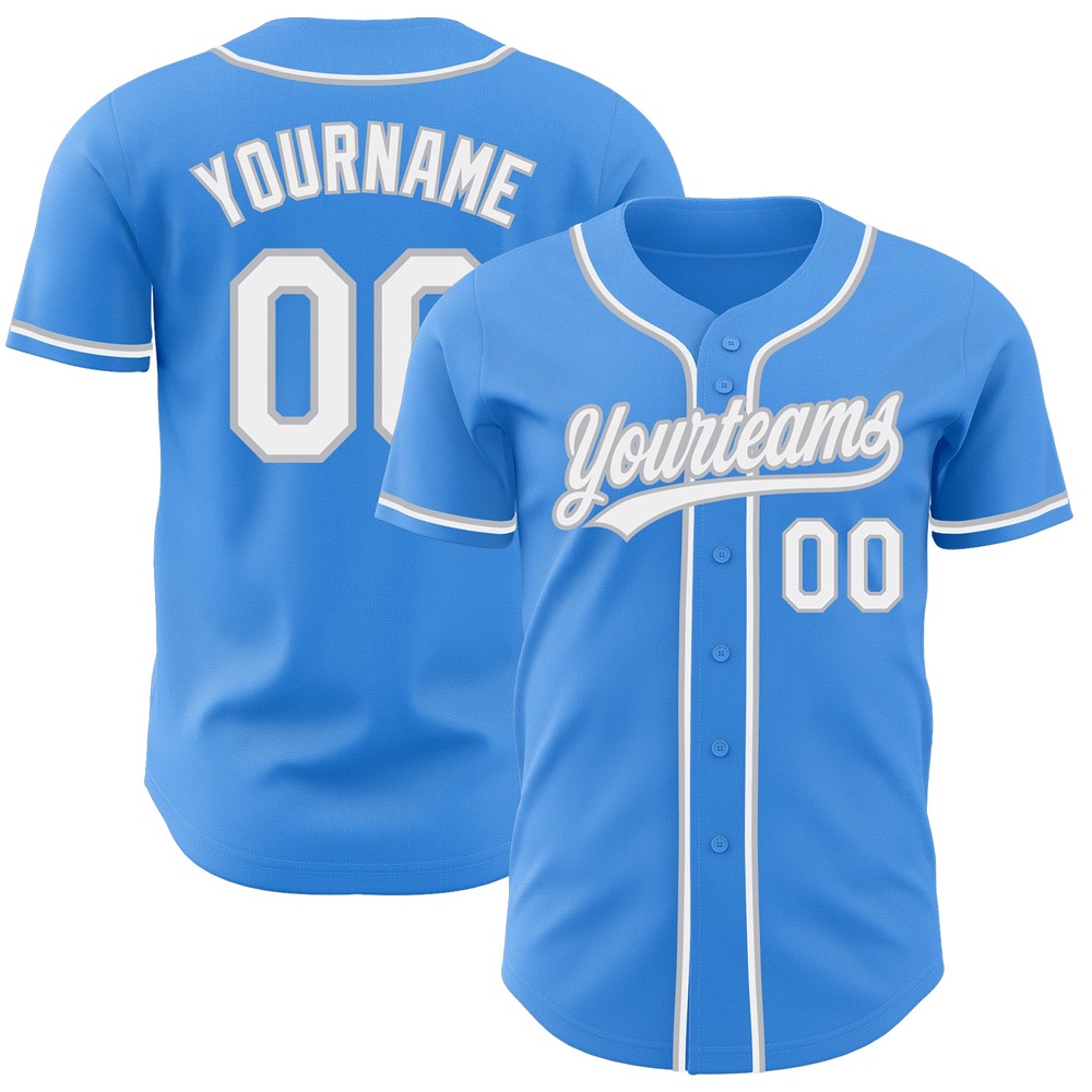 Electric Blue White-Gray Authentic Baseball Jersey, Custom Baseball Jersey, Personalized Sport Jersey