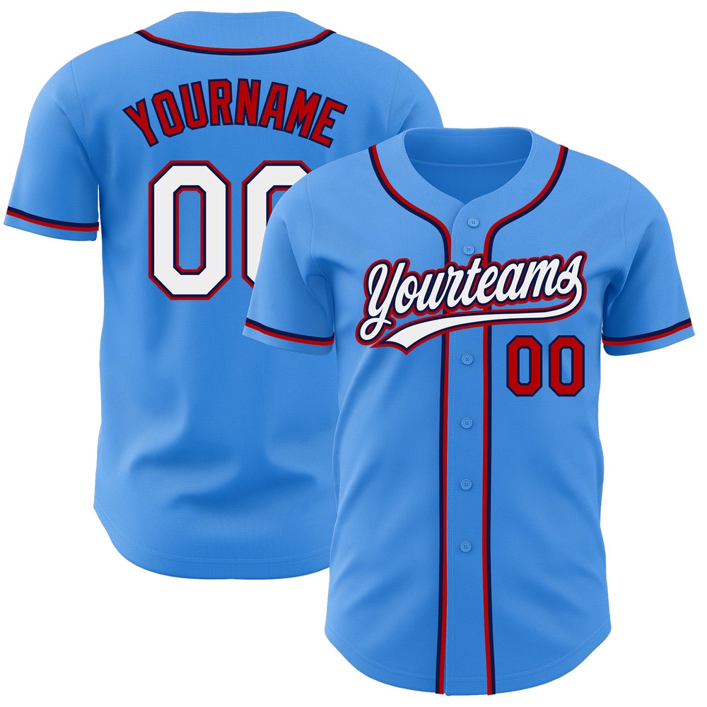 Electric Blue White Red-Navy Authentic Baseball Jersey, Custom Baseball Jersey, Personalized Sport Jersey