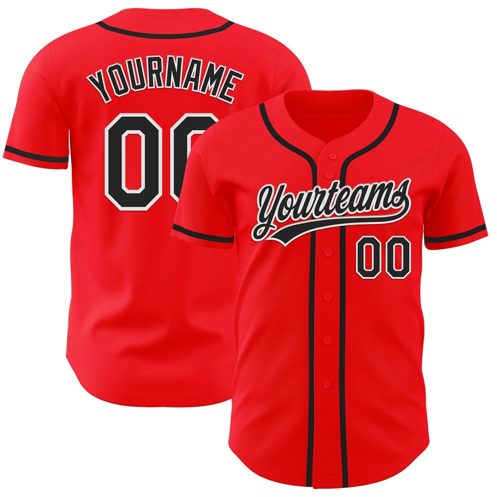 Fire Red Black-White Authentic Baseball Jersey, Custom Baseball Jersey, Personalized Sport Jersey
