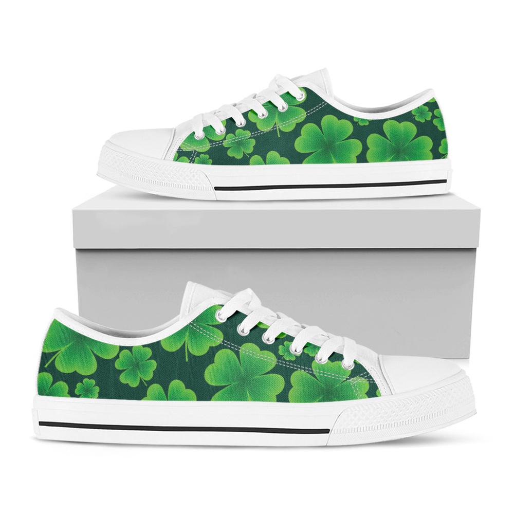 Four-Leaf Clover St. Patrick’s Day Print White Low Top Shoes, St Patricks Day Low Top, St Patrick Day Sneaker