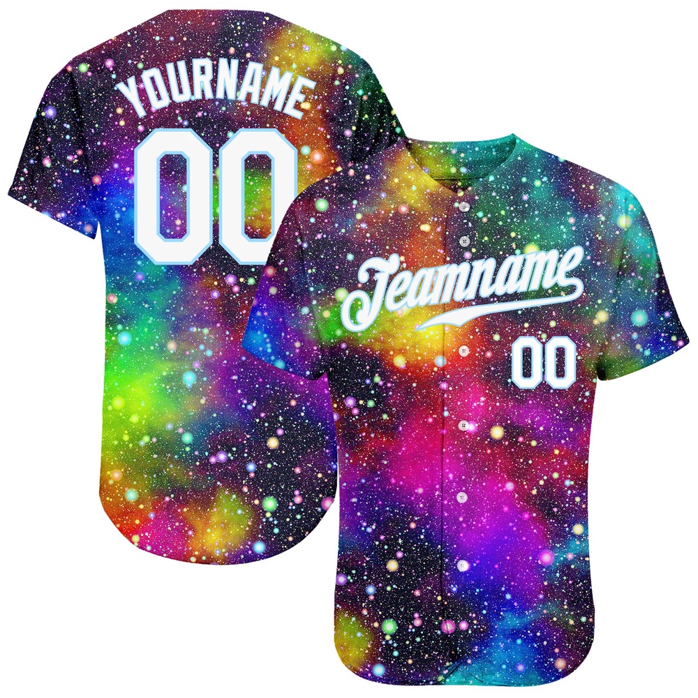 Galactic White-Light Blue 3D Authentic Baseball Jersey, Custom Baseball Jersey, Personalized Sport Jersey
