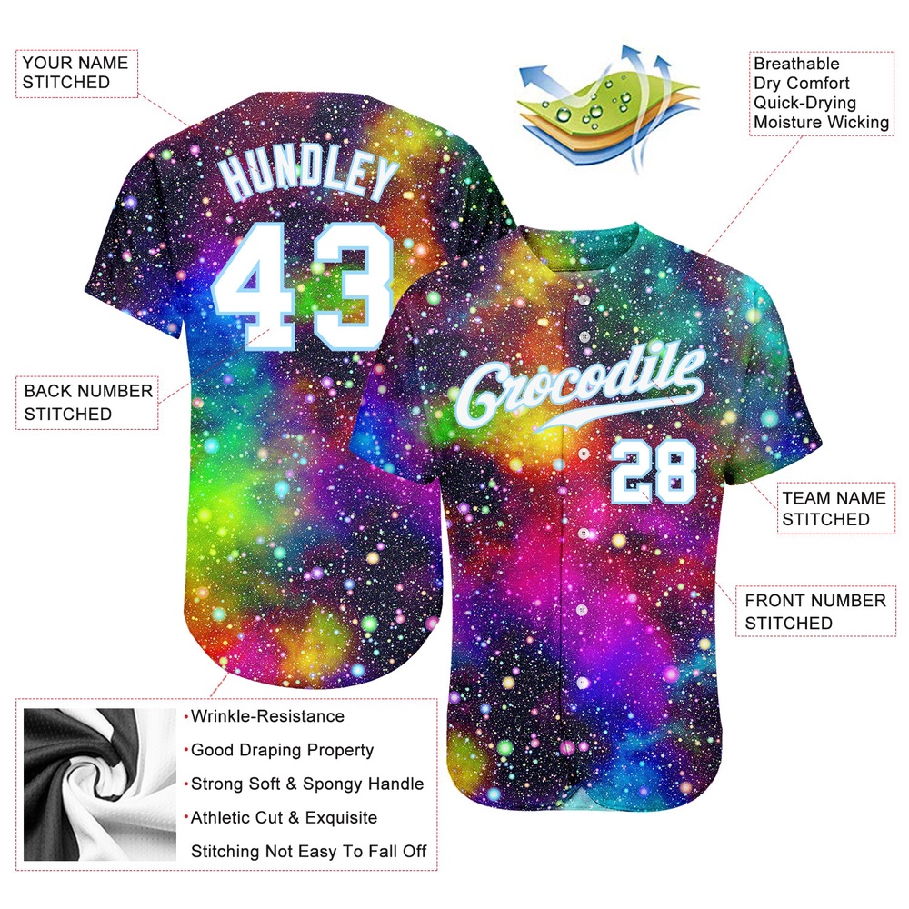 Galactic White-Light Blue 3D Authentic Baseball Jersey, Custom Baseball Jersey, Personalized Sport Jersey