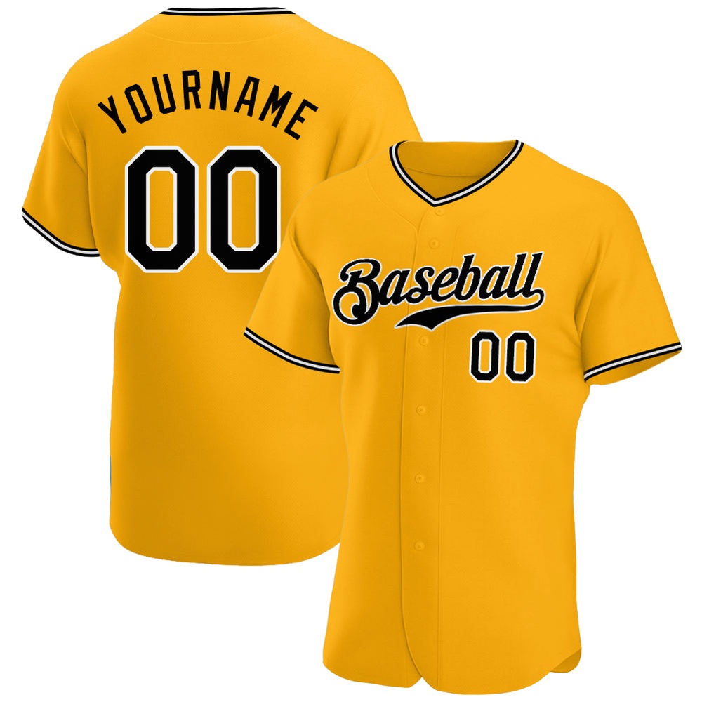 Gold Black-White Authentic Baseball Jersey, Custom Baseball Jersey, Personalized Sport Jersey