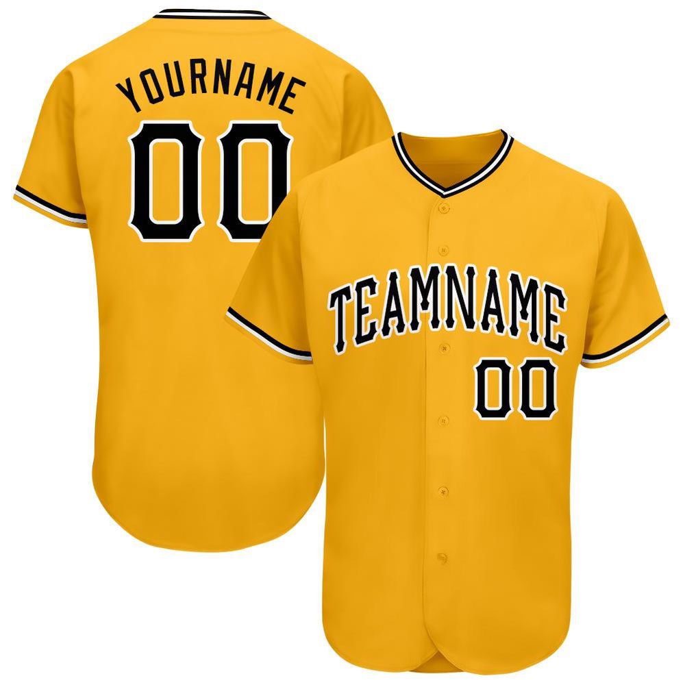 Gold Black-White Baseball Jersey, Custom Baseball Jersey, Personalized Sport Jersey