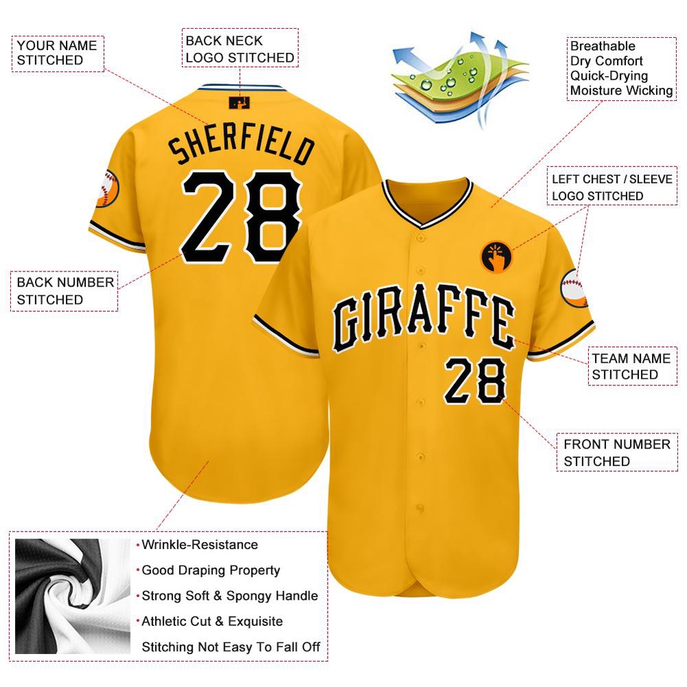 Gold Black-White Baseball Jersey, Custom Baseball Jersey, Personalized Sport Jersey