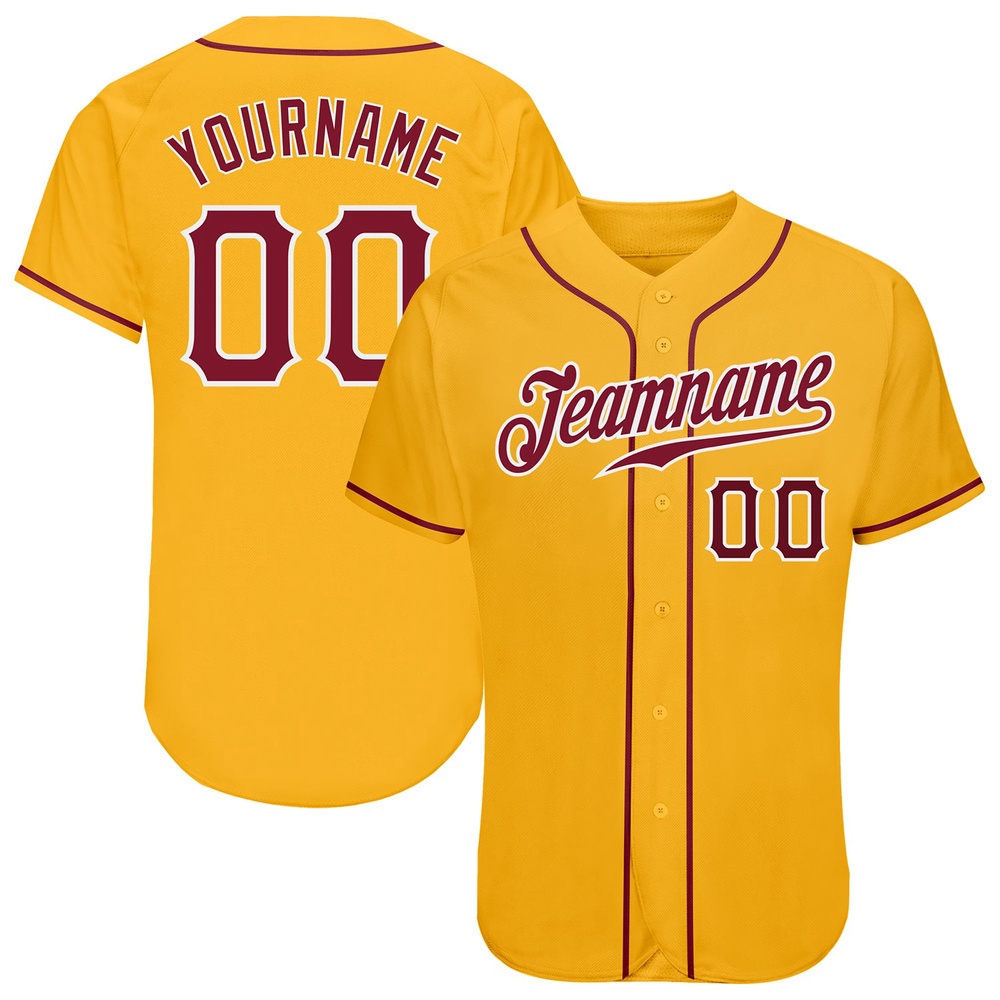 Gold Crimson-White Authentic Baseball Jersey, Custom Baseball Jersey, Personalized Sport Jersey