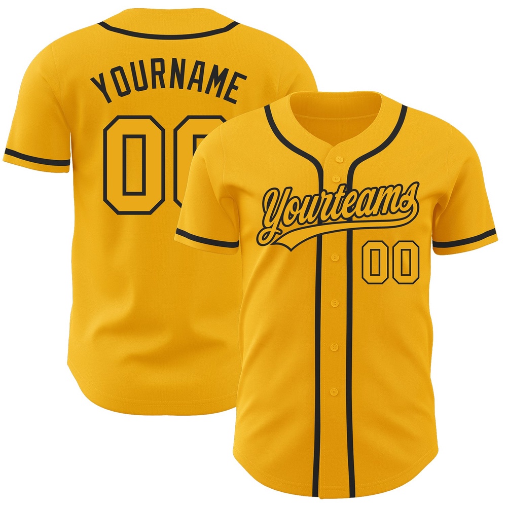 Gold Gold-Black Authentic Baseball Jersey, Custom Baseball Jersey, Personalized Sport Jersey
