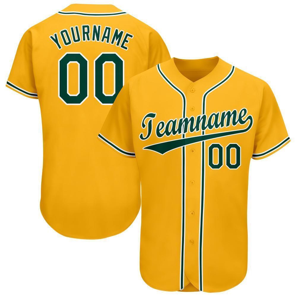 Gold Green-White Baseball Jersey, Custom Baseball Jersey, Personalized Sport Jersey