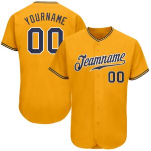 Gold Navy-White Authentic Baseball Jersey, Custom Baseball&hellip;