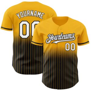 Gold Pinstripe White-Black Authentic Fade Fashion Baseball&hellip;