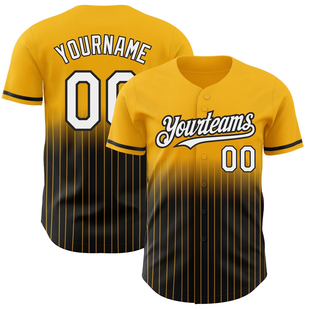Gold Pinstripe White-Black Authentic Fade Fashion Baseball Jersey, Custom Baseball Jersey, Personalized Sport Jersey