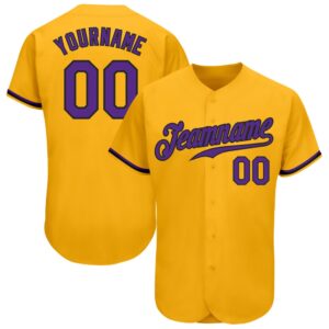 Gold Purple-Black Authentic Baseball Jersey, Custom Baseball&hellip;