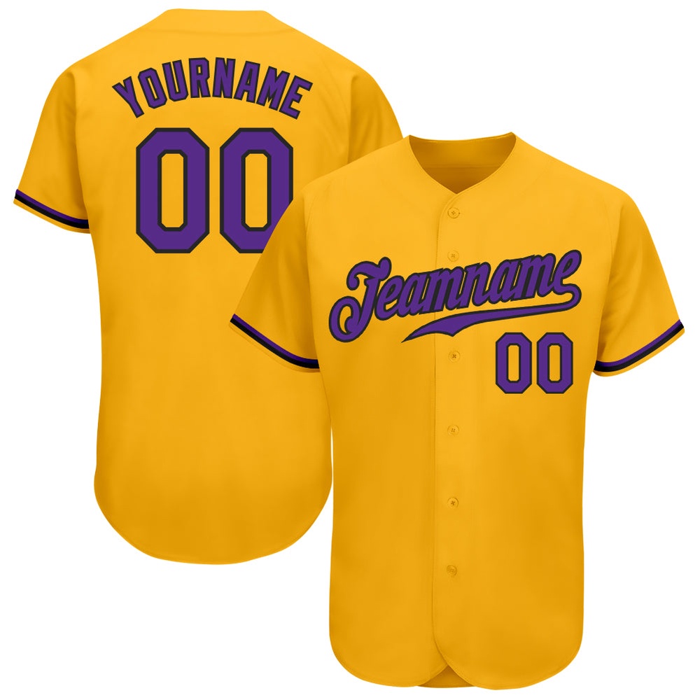 Gold Purple-Black Authentic Baseball Jersey, Custom Baseball Jersey, Personalized Sport Jersey Gold Purple-Black Authentic Baseball Jersey, Custom Baseball Jersey, Personalized Sport Jersey