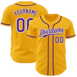Gold Purple-White Authentic Baseball Jersey, Custom Baseball&hellip;