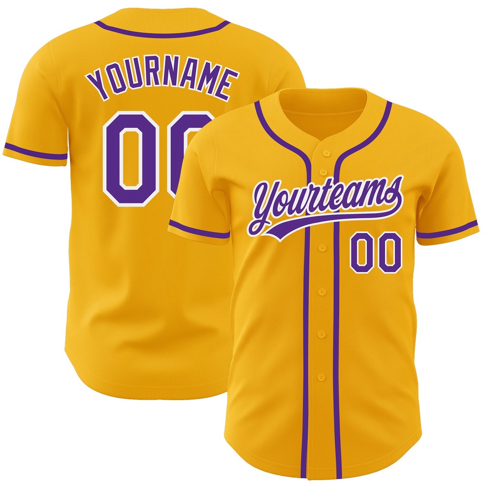 Gold Purple-White Authentic Baseball Jersey, Custom Baseball Jersey, Personalized Sport Jersey Gold Purple-White Authentic Baseball Jersey, Custom Baseball Jersey, Personalized Sport Jersey