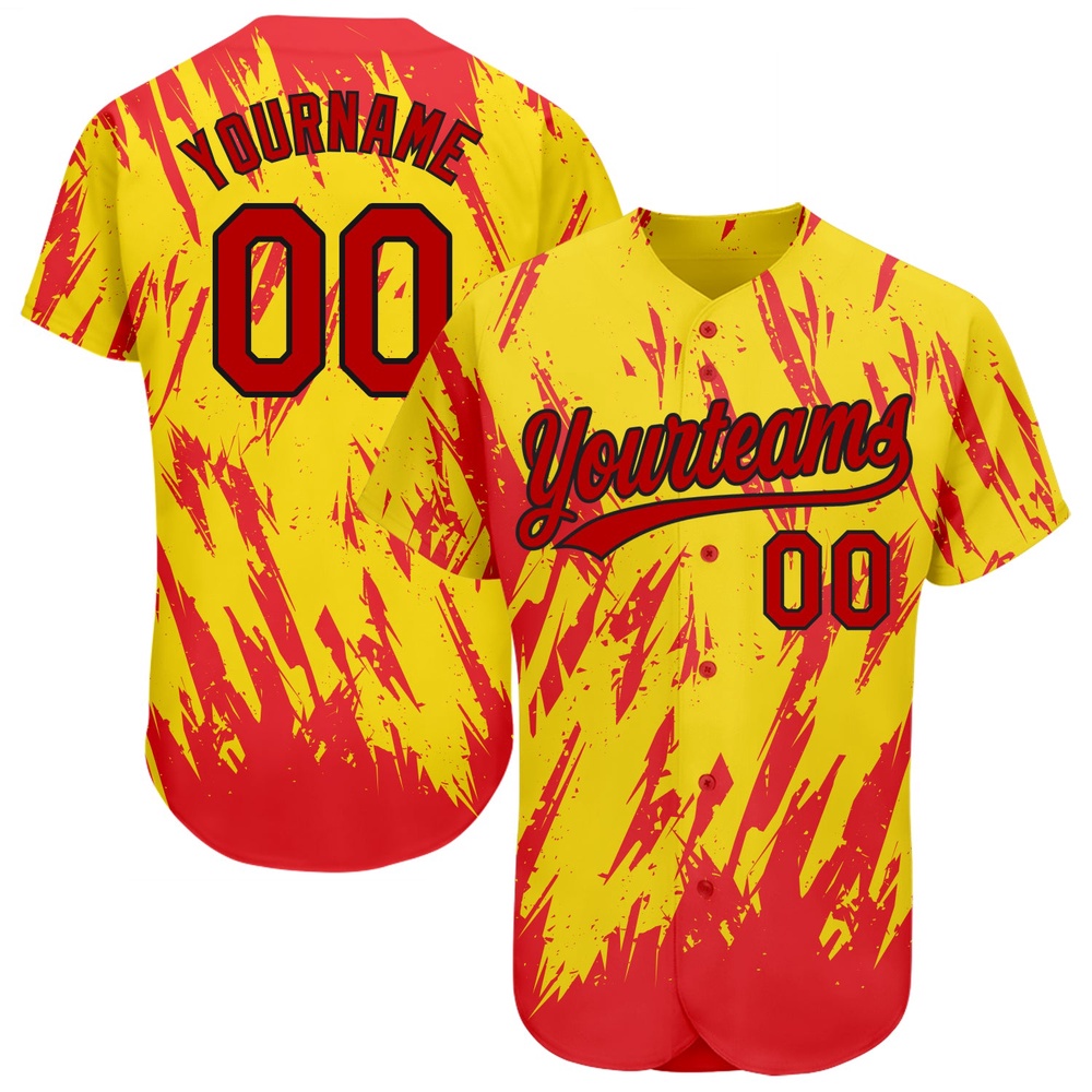 Gold Red-Black 3D Pattern Design Authentic Baseball Jersey, Custom Baseball Jersey, Personalized Sport Jersey