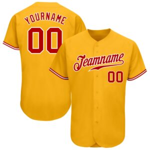 Gold Red-White Authentic Baseball Jersey, Custom Baseball&hellip;