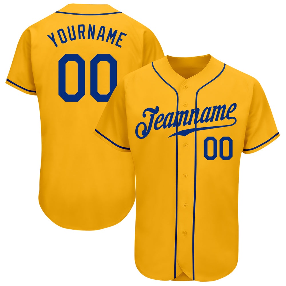 Gold Royal Authentic Baseball Jersey, Custom Baseball Jersey, Personalized Sport Jersey