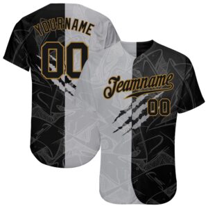 Graffiti Pattern Black-Old Gold 3D Authentic Baseball&hellip;