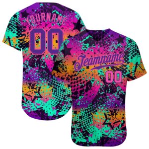 Graffiti Pattern Purple-Pink 3D Authentic Baseball Jersey,&hellip;