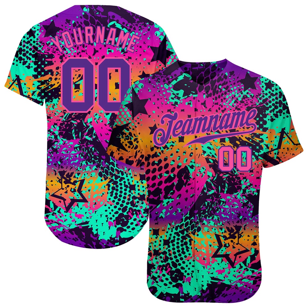 Graffiti Pattern Purple-Pink 3D Authentic Baseball Jersey, Custom Baseball Jersey, Personalized Sport Jersey Graffiti Pattern Purple-Pink 3D Authentic Baseball Jersey, Custom Baseball Jersey, Personalized Sport Jersey