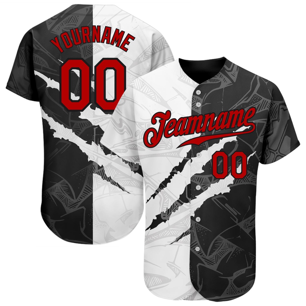 Graffiti Pattern Red-Black 3D Scratch Authentic Baseball Jersey, Custom Baseball Jersey, Personalized Sport Jersey Graffiti Pattern Red-Black 3D Scratch Authentic Baseball Jersey, Custom Baseball Jersey, Personalized Sport Jersey