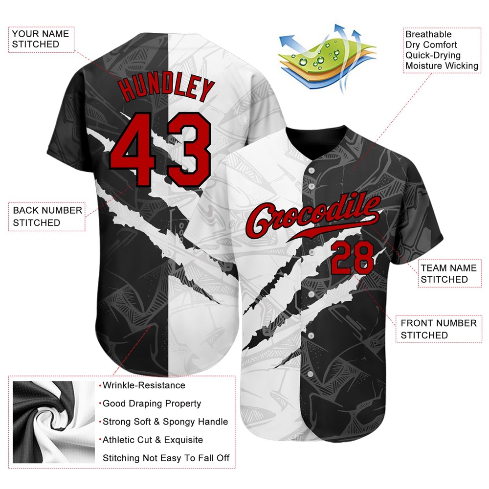 Graffiti Pattern Red-Black 3D Scratch Authentic Baseball Jersey, Custom Baseball Jersey, Personalized Sport Jersey Graffiti Pattern Red-Black 3D Scratch Authentic Baseball Jersey, Custom Baseball Jersey, Personalized Sport Jersey