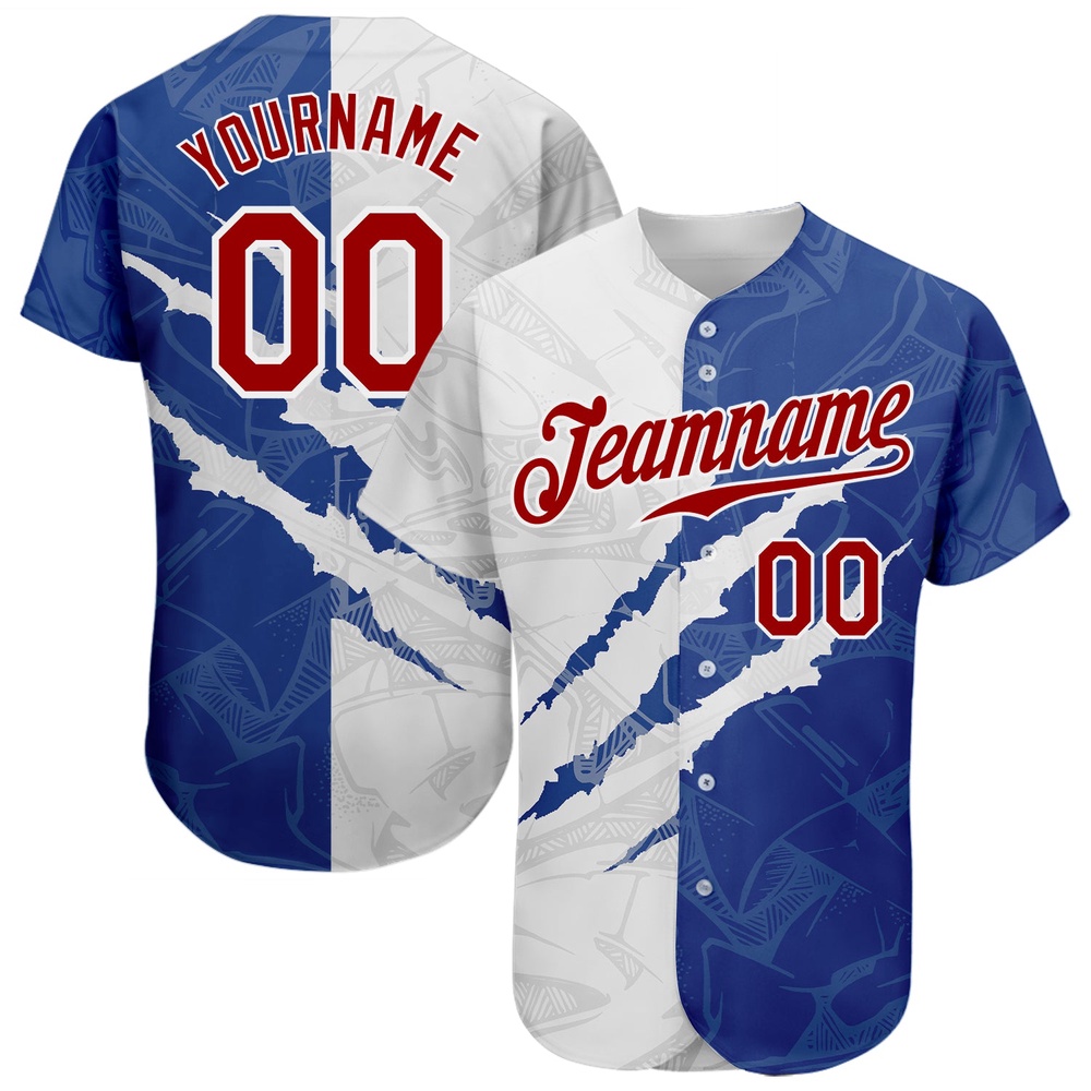Graffiti Pattern Red-Royal 3D Scratch Authentic Baseball Jersey, Custom Baseball Jersey, Personalized Sport Jersey Graffiti Pattern Red-Royal 3D Scratch Authentic Baseball Jersey, Custom Baseball Jersey, Personalized Sport Jersey