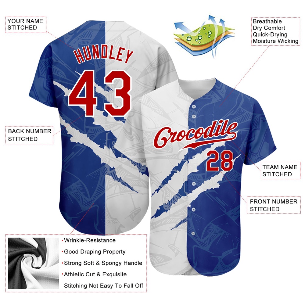Graffiti Pattern Red-Royal 3D Scratch Authentic Baseball Jersey, Custom Baseball Jersey, Personalized Sport Jersey Graffiti Pattern Red-Royal 3D Scratch Authentic Baseball Jersey, Custom Baseball Jersey, Personalized Sport Jersey