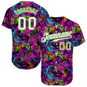 Graffiti Pattern White-Neon Green 3D Authentic Baseball&hellip;
