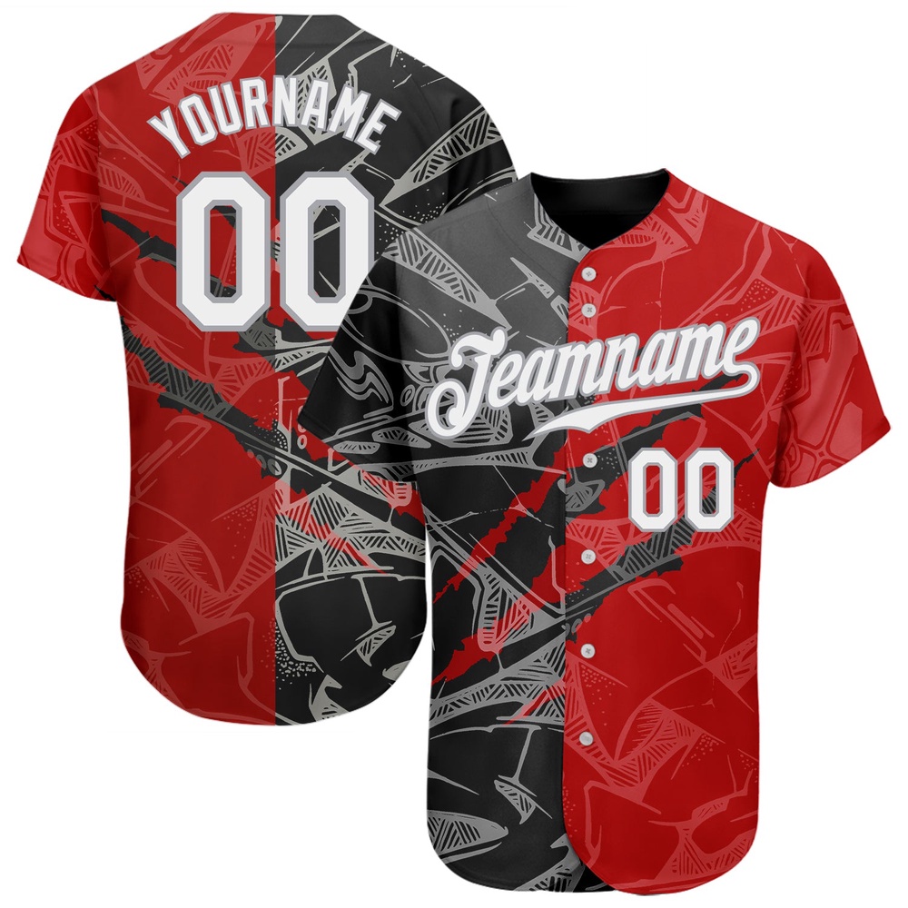 Graffiti Pattern White Black-Gray 3D Scratch Authentic Baseball Jersey, Custom Baseball Jersey, Personalized Sport Jersey Graffiti Pattern White Black-Gray 3D Scratch Authentic Baseball Jersey, Custom Baseball Jersey, Personalized Sport Jersey
