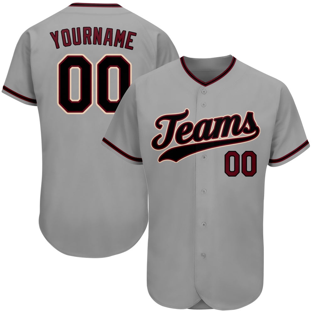 Gray Black-Crimson Authentic Baseball Jersey, Custom Baseball Jersey, Personalized Sport Jersey Gray Black-Crimson Authentic Baseball Jersey, Custom Baseball Jersey, Personalized Sport Jersey