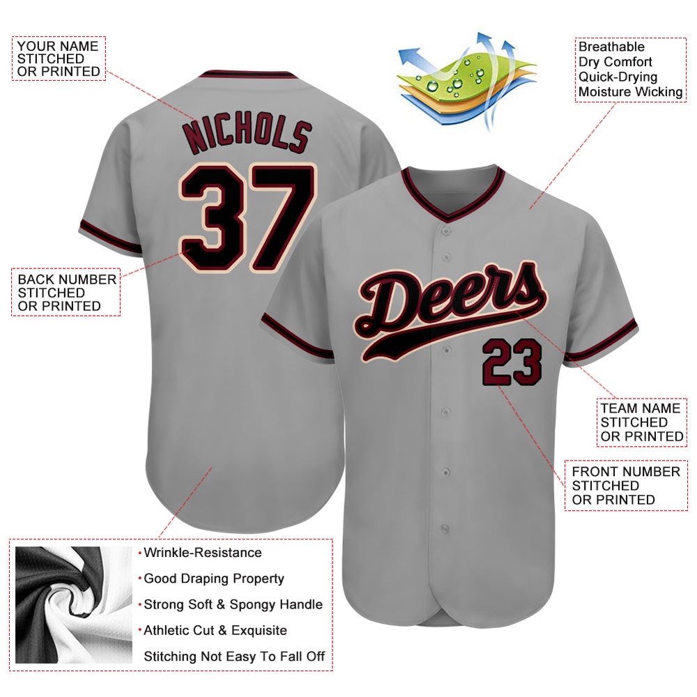 Gray Black-Crimson Authentic Baseball Jersey, Custom Baseball Jersey, Personalized Sport Jersey Gray Black-Crimson Authentic Baseball Jersey, Custom Baseball Jersey, Personalized Sport Jersey